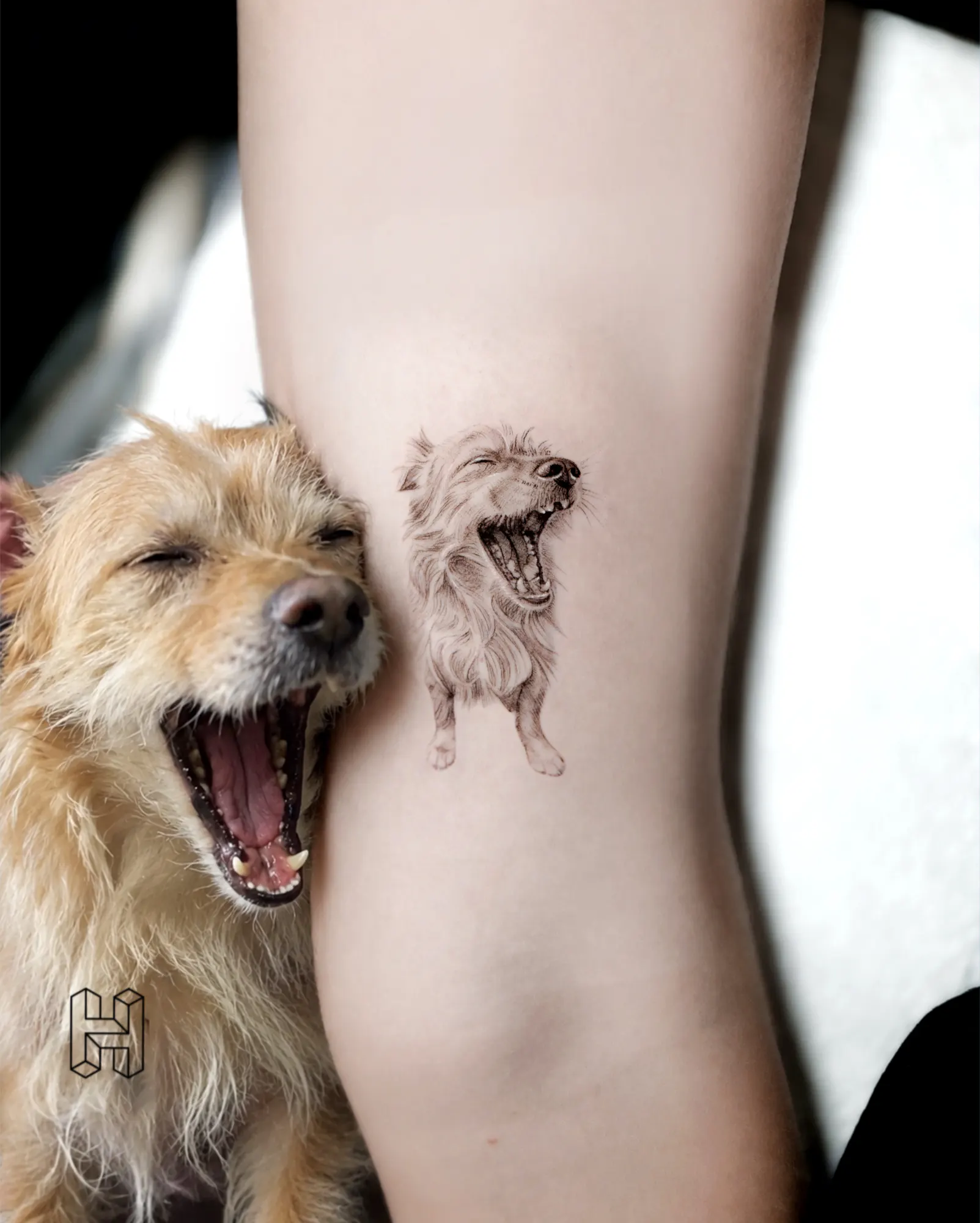 The finished work: a familiar face, translated from photograph to skin.